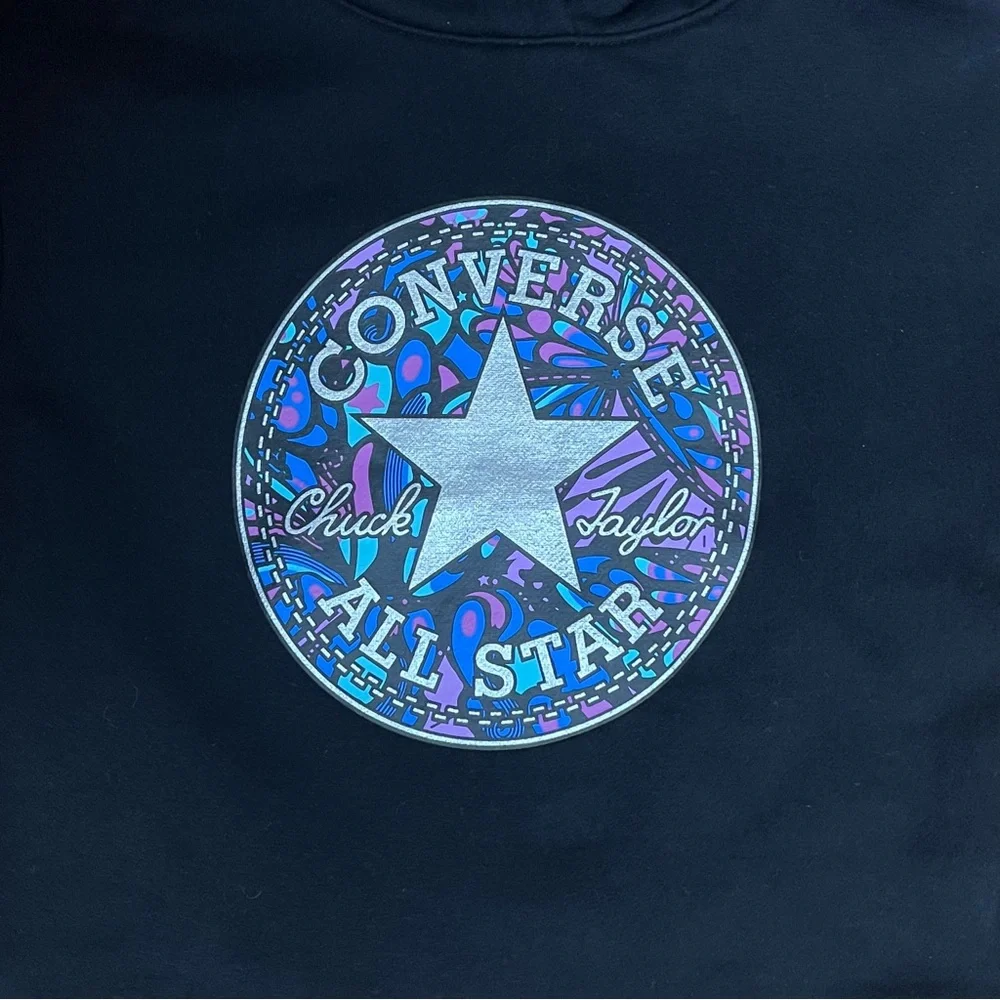 CONVERSE Chuck Taylor Boys Black Pullover Hoodie Chest Graphic Cotton Blend S